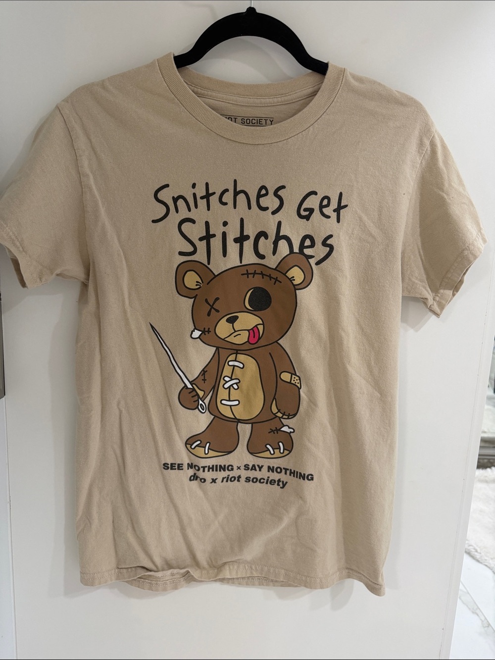 riot society Beige Teddy Bear Graphic Tee with Scissors
